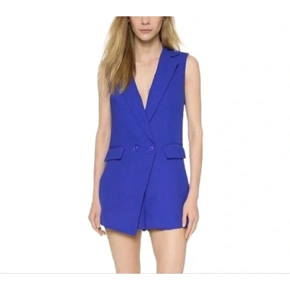 Vintage Y2K Tuxedo Romper Small Blue‎ Sleeveless Blazer Vest Shorts Jumpsuit